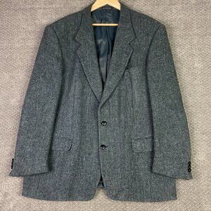 Vintage Harris Tweed Wool Blazer Sport Coat Men's 46 LONG Gray Turquoise